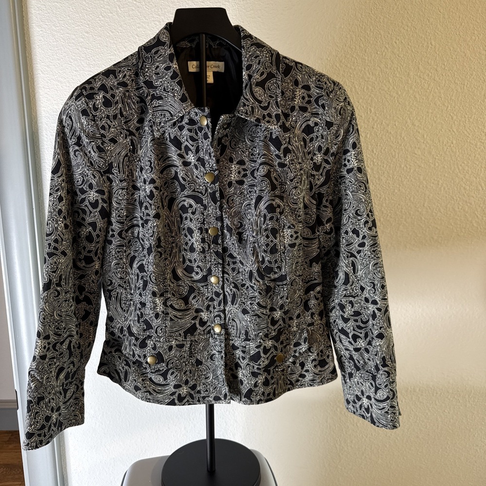 Coldwater Creek Women's Floral Print Jacket Black & White Size 8